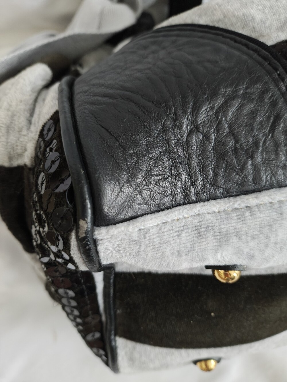 Vintage Juicy Couture Black & Grey Velour, Leather & Sequin Daydreamer Handbag - Picture 14 of 14